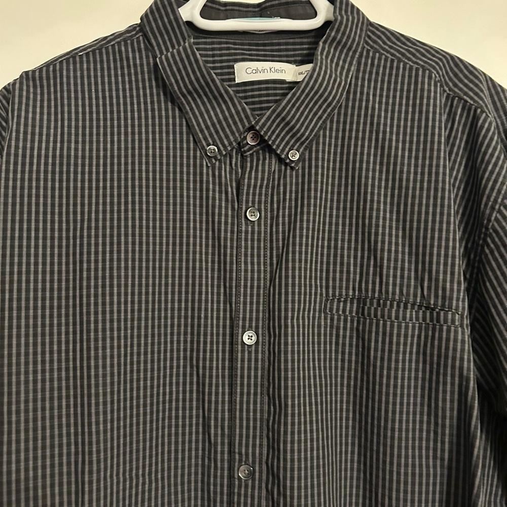 Calvin Klein Men's Gray & Black Checkered Shirt XXL 100% Cotton Long Sleeves